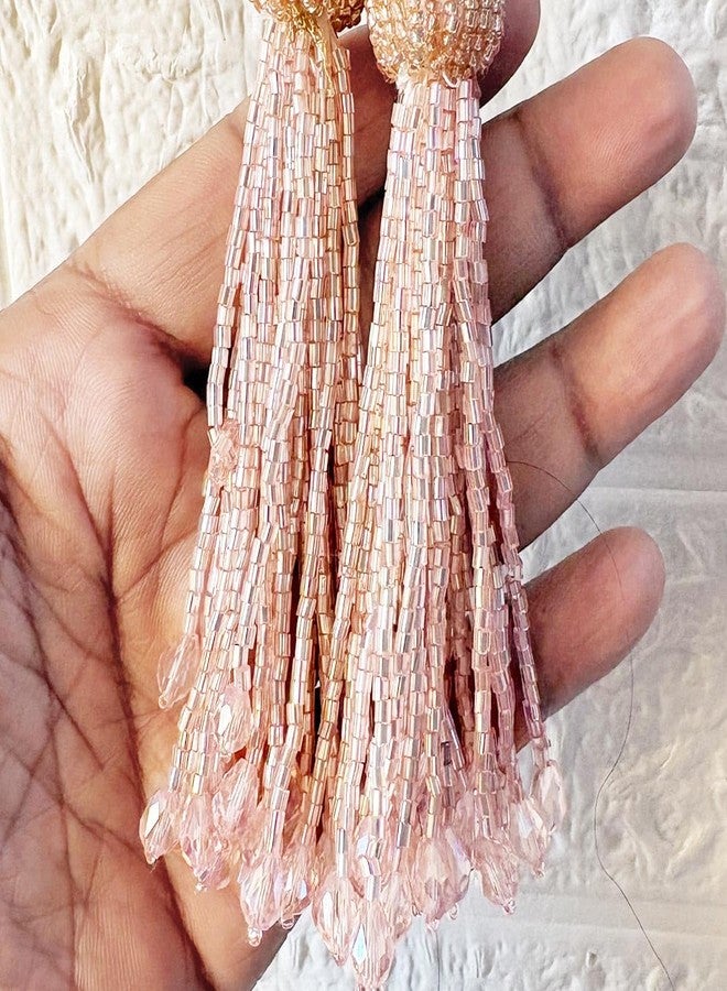 Adikala Craft Store Handmade Ethnic Cutdana Latkan Tassel Set of 2 for Saree Pallu, Blouse, Suits, Dupatta, Lehenga Decor, DIY Art & Crafts (Rose Gold Cutdana D1) - Image 3