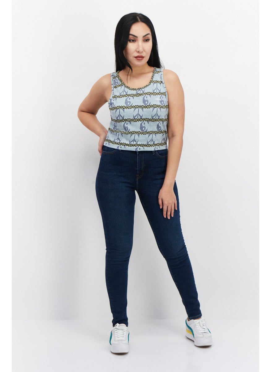 OBEY Women Round Neck Sleeveless Textured Top, Blue Combo  - Image 4