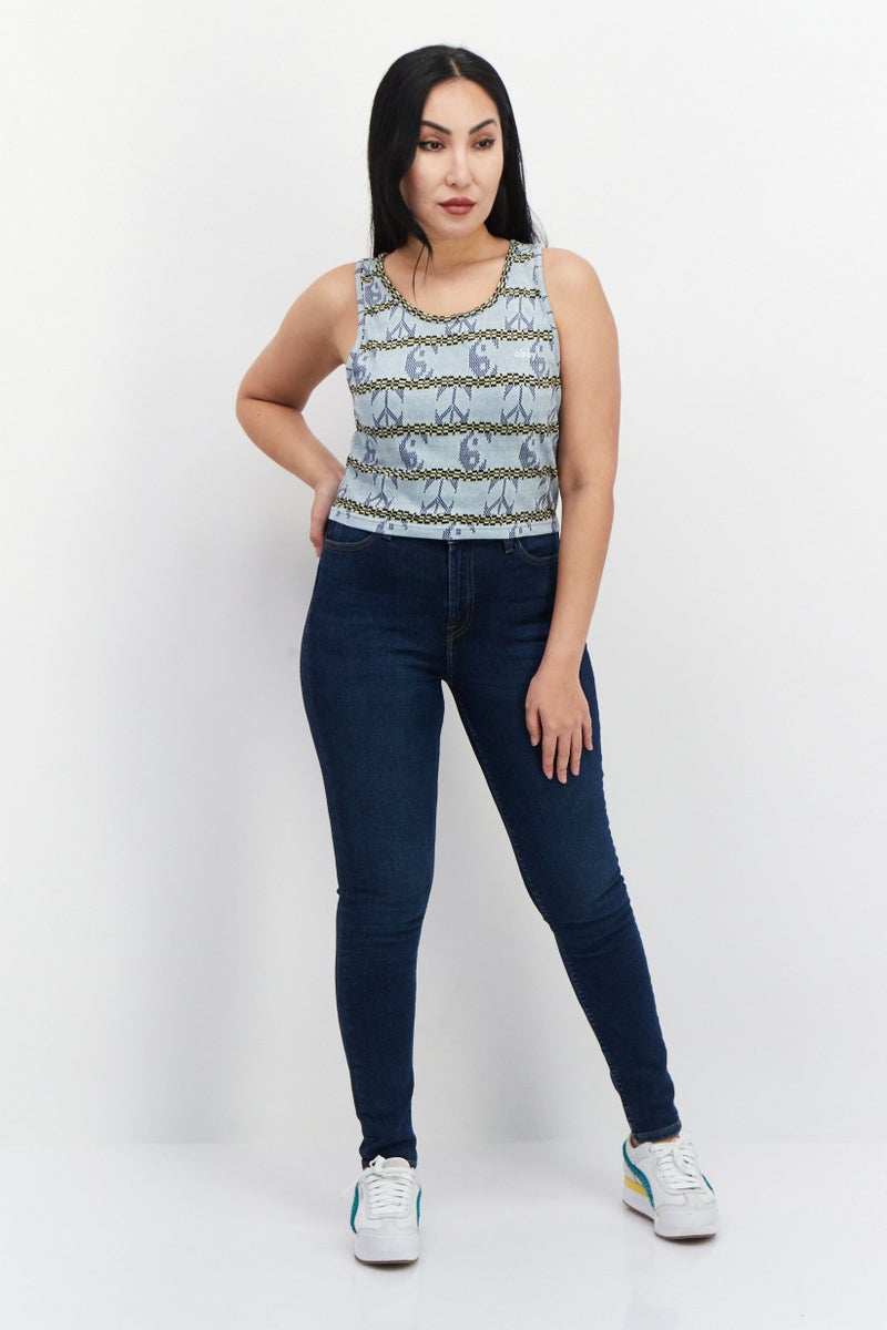 OBEY Women Round Neck Sleeveless Textured Top, Blue Combo - Image 4