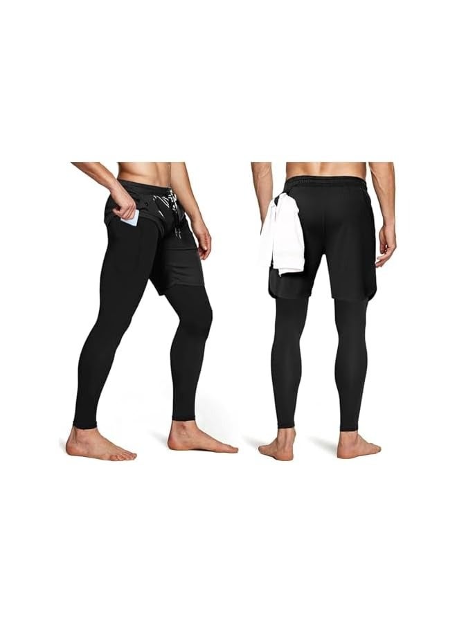 بروماس بنطال الجري 2 في 1 للرجال، بنطال ضغط طويل للجيم للرجال، سروال رياضي للتدريب مع جيوب للهاتف، بنطال الركض للرجال (XXL) - Image 2