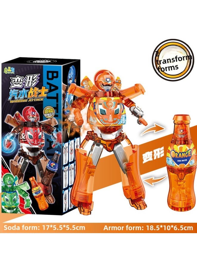 Children's Deformation Toys Soda Samurai Cans Cola Drinks Bottled Robot Boy Puzzle King Kong 3 Years Old 6-Color:Orange - Soda Transformation Warrior - Image 1