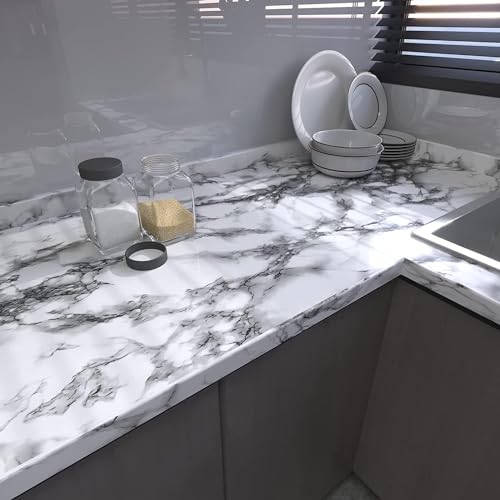 WISDOM White Fiber Marble Contact Paper White Peel and Stick Wallpaper Self Adhesive Countertop Removable(24x78 inch,White Marble) - Image 3
