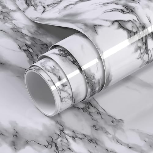 WISDOM White Fiber Marble Contact Paper White Peel and Stick Wallpaper Self Adhesive Countertop Removable(24x78 inch,White Marble) - Image 1