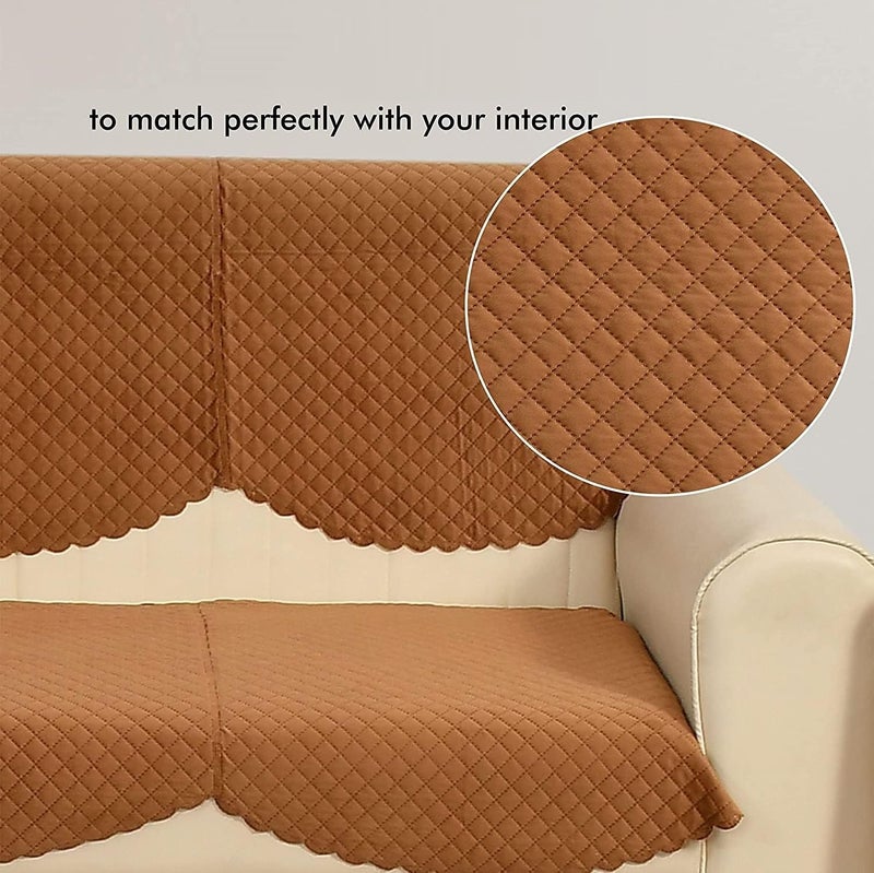 STARNSTYLE Velvet Self Design Quilted Sofa Chair Cover 2 Seater Arm Cover Brown - Image 2