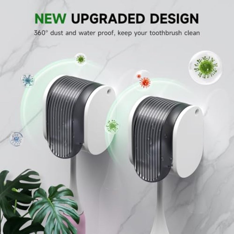 4 Pcs Toothbrush Holders Wall Mounted, Single Slot Design, Shower Self Adhesive Wall Mounted Toothbrush Holder with Cover, Waterproof and Dustproof, Suitable for Bathroom, Family, Travel Grey - Image 2