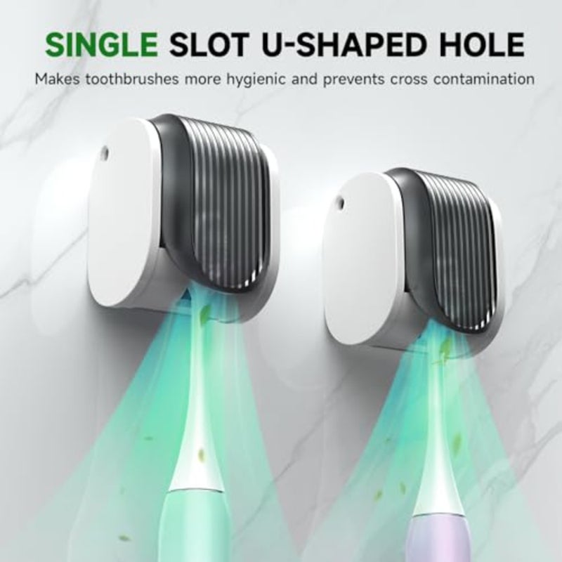 4 Pcs Toothbrush Holders Wall Mounted, Single Slot Design, Shower Self Adhesive Wall Mounted Toothbrush Holder with Cover, Waterproof and Dustproof, Suitable for Bathroom, Family, Travel Grey - Image 3