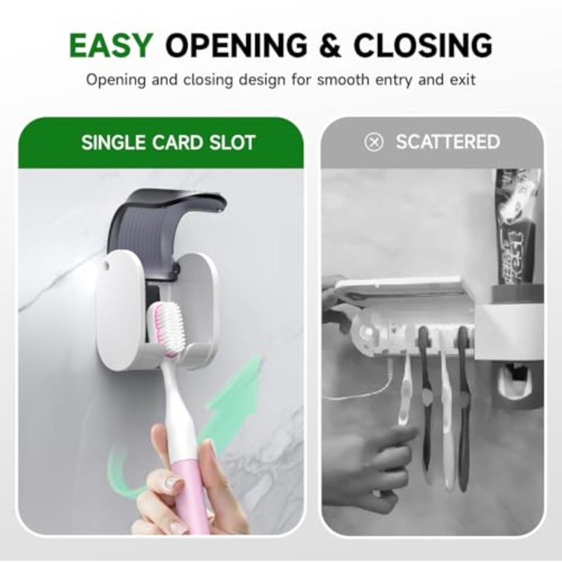 4 Pcs Toothbrush Holders Wall Mounted, Single Slot Design, Shower Self Adhesive Wall Mounted Toothbrush Holder with Cover, Waterproof and Dustproof, Suitable for Bathroom, Family, Travel Grey - Image 4