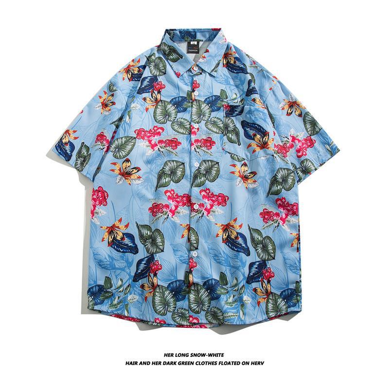 Summer Ins Vintage Floral Printed Short-Sleeved Shirt Men'S Fashion Brand Street Bf Lazy Style Couple Flower Shirt Jacket - Image 1