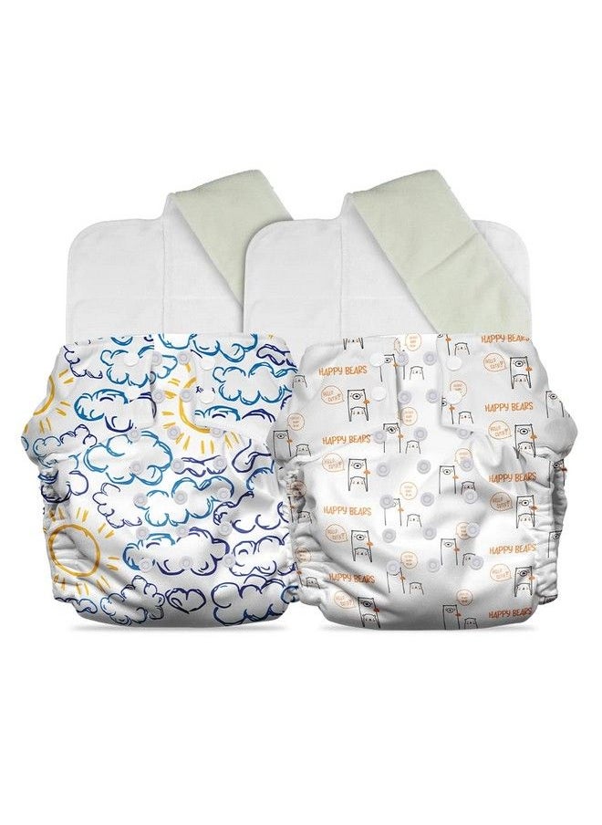 Mother Sparsh - Plant Powered Cloth Diaper For Babiesfree Size ; Medical Grade Fabric With 100% Organic Cotton ; Reusable 13 Layer Breathable Soaker With Builtin Booster Pad ; Pack Of 2 (B.Cute&H.Cloudy) - Image 1