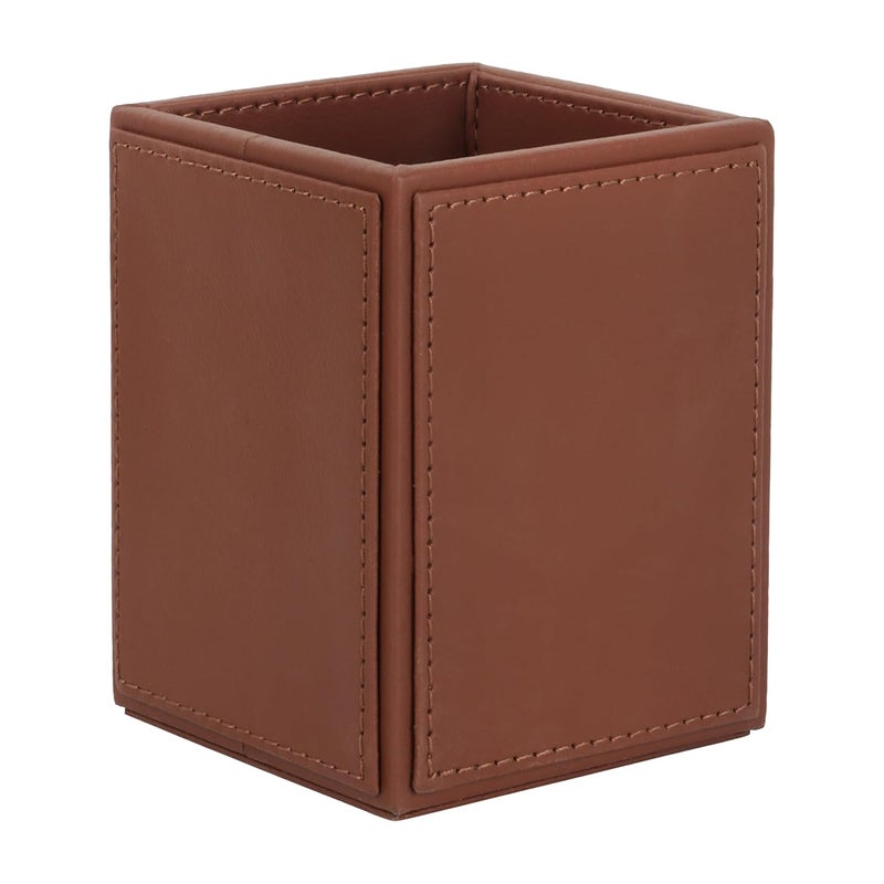 V-CUBE DESIGNS Premium Vegan Leather Pen Holder for Desk & Study Table Accessory | Marker/Pencil Stand for Student | Stationery Organizer for Office Table & Home | 6mm Thickness with MDF Core | Tan - Image 2