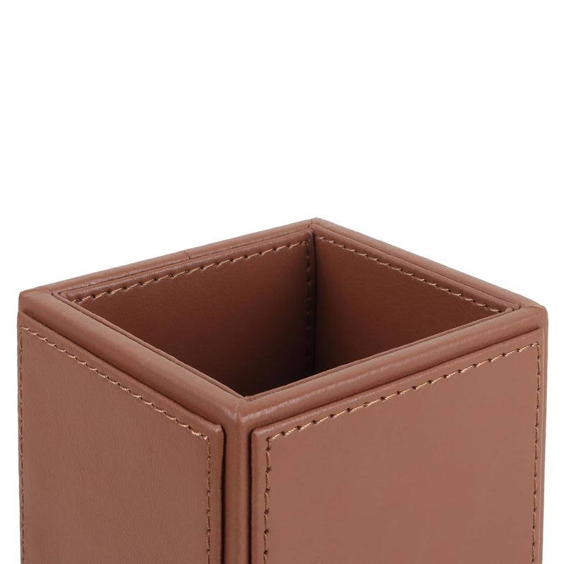 V-CUBE DESIGNS Premium Vegan Leather Pen Holder for Desk & Study Table Accessory | Marker/Pencil Stand for Student | Stationery Organizer for Office Table & Home | 6mm Thickness with MDF Core | Tan - Image 3