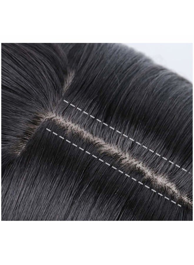 LesafeV Middle Part Fringe Skin Base Topper 14" French Wavy Style Clip in Hairpiece for Women Forehead Thinning Hair Light Brown - Image 5