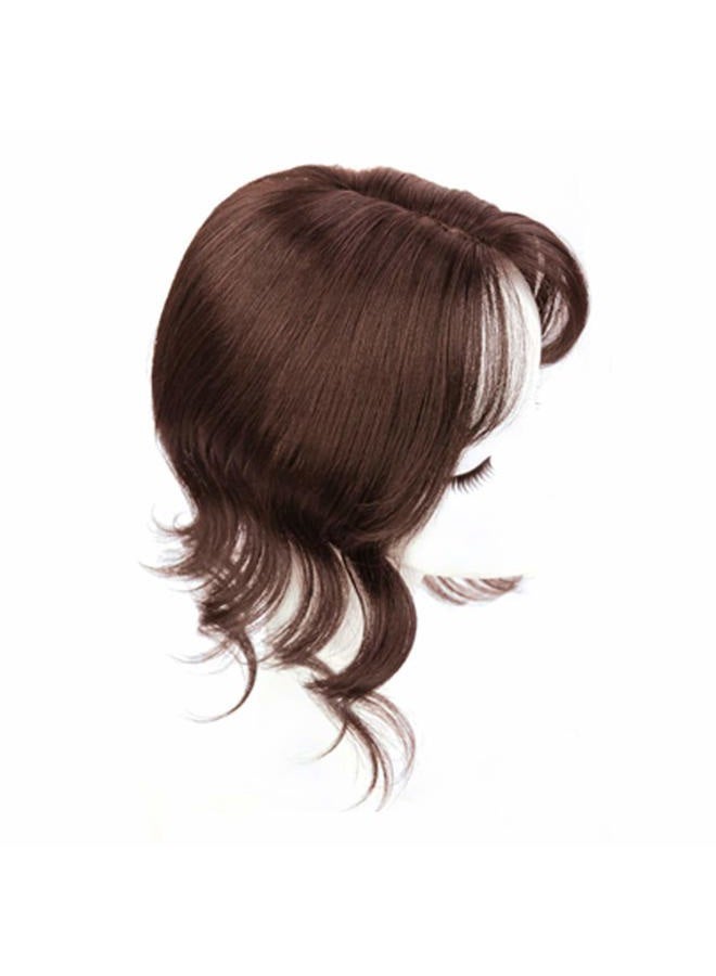 LesafeV Middle Part Fringe Skin Base Topper 14" French Wavy Style Clip in Hairpiece for Women Forehead Thinning Hair Light Brown - Image 2