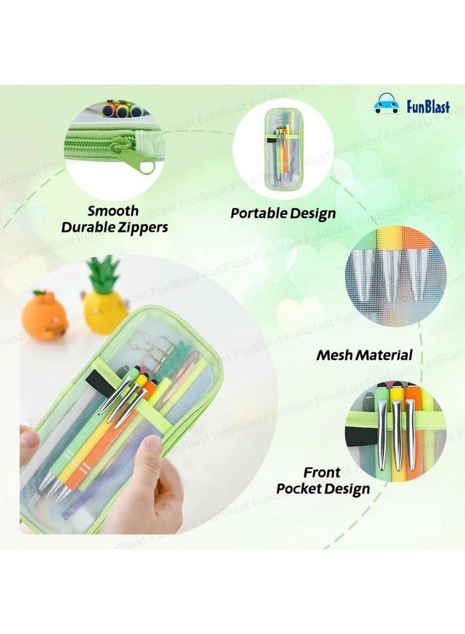 FunBlast Pen Pencil Case, Transparent Pencil Pouch with Zipper Closure Portable Clear Makeup Pouch, Large Capacity Pencil Bag, Stationery Bag for Students Girls Office Adults (Green) - Image 5