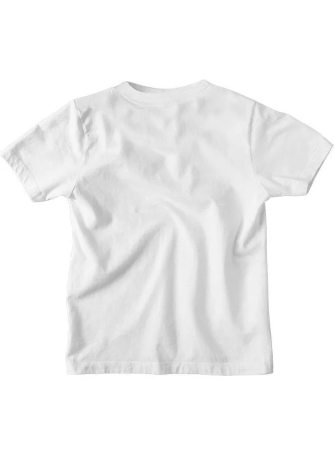 Bonorganik Boy's White 100% Cotton Printed Regular Fit T-Shirt