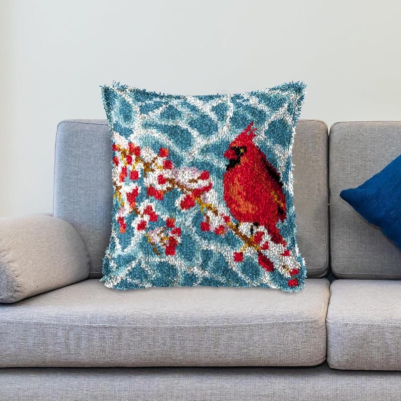 LAPATAIN Latch Hook Kits for DIY Throw Pillow Cover,Red Bird Needlework Cushion Cover Hand Craft Crochet for Great Family 16.5x16.5inch - Image 4