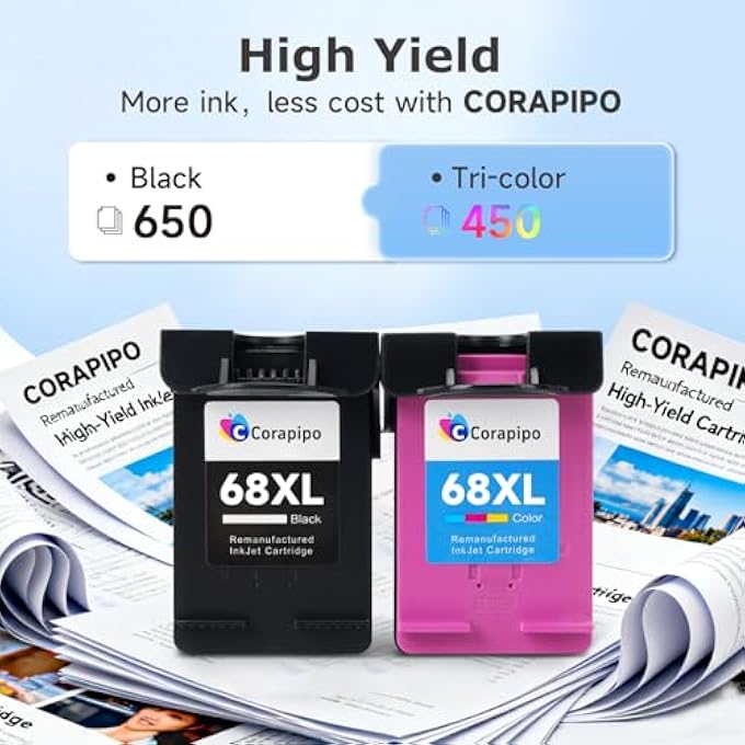 68E 68XL INK CARTRIDGES REPALCEMENT COMB PACK 68E BLACK + 68E TRI-COLOR COMPATIBLE FOR HP 68 68XL 68E INK CARTRIDGES WORK FOR ENVY 6152E 6155E 6552E 6555E 6558E PRINTERS|2PACK HIGH CAPACITY - Image 2