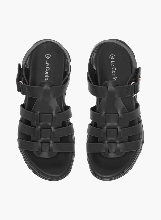 Le Confort Girls Solid Chunky Sole Strap Sandals with Hook and Loop Closure  - Image 1