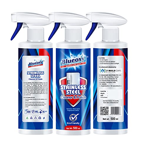 BLUEOXY Stainless Steel Cleaner and Polish | Stainless Steel Magic | Removes Fingerprints | Water Marks and Grease from Appliances Refrigerators | Ecological Formulation | 500 ML | RTU Spray | QTY 1 - Image 5