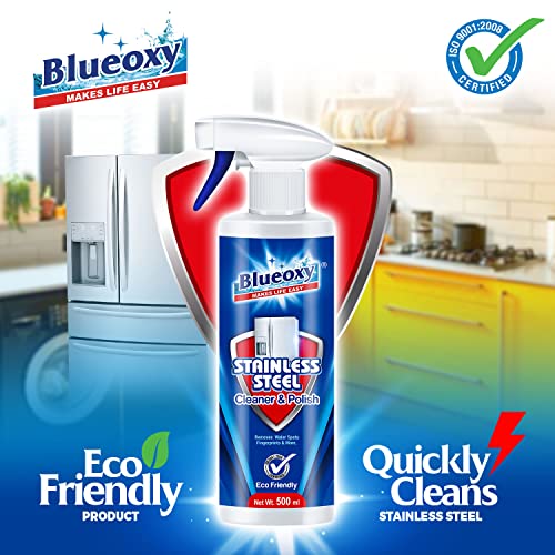 BLUEOXY Stainless Steel Cleaner and Polish | Stainless Steel Magic | Removes Fingerprints | Water Marks and Grease from Appliances Refrigerators | Ecological Formulation | 500 ML | RTU Spray | QTY 1 - Image 2