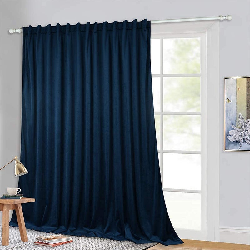 StangH Extra Long Backdrop Curtains Navy Blue Velvet Blackout Curtain Drapes Thermal Energy Efficient Window Drapes for Home Theater Apartment Living Room Wide 100 x Long 108 inches 1 Panel