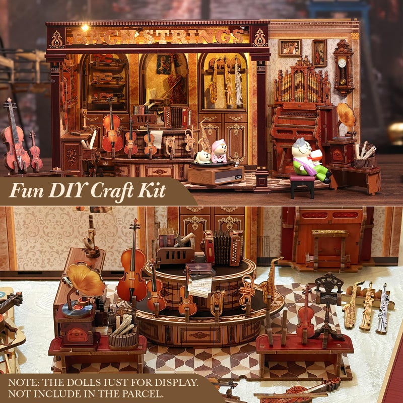 CUTEBEE Book Nook Kit - DIY Miniature House Dollhouse Kit for Adults and Teens, Booknook Tiny Japanese House Bookshelf Decor 3D Wooden Puzzle, Gifts for Family, Friends (Bach Strings) - Image 2