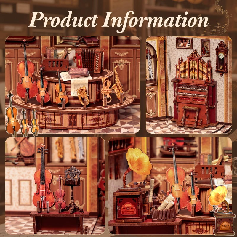 CUTEBEE Book Nook Kit - DIY Miniature House Dollhouse Kit for Adults and Teens, Booknook Tiny Japanese House Bookshelf Decor 3D Wooden Puzzle, Gifts for Family, Friends (Bach Strings) - Image 5