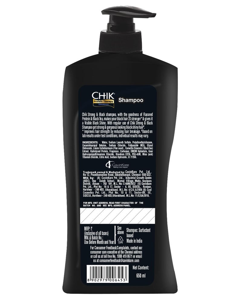Chik Protein Therapy Shampoo| For Strong & Black Hair | With The Goodness Of Black Tea, and Flax Seeds | 650ml - Image 3