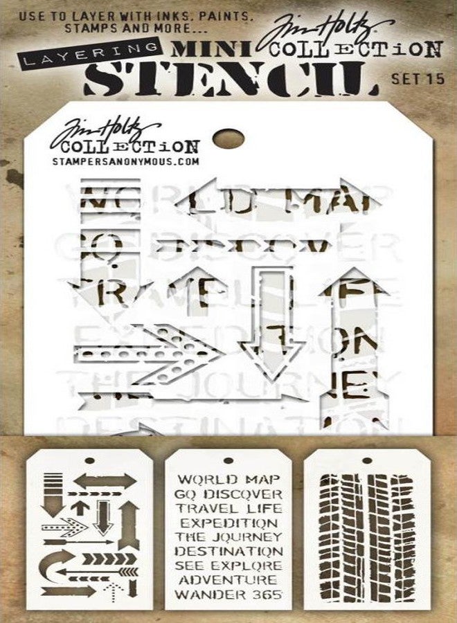 Tim Holtz - Nine Mini Layering Stencils - Herringbone, Countdown, Blocks, Scribbles, Burlap, Argyle, Arrows, Traveler and Treads - aka sets 13, 14 & 15 - Image 4