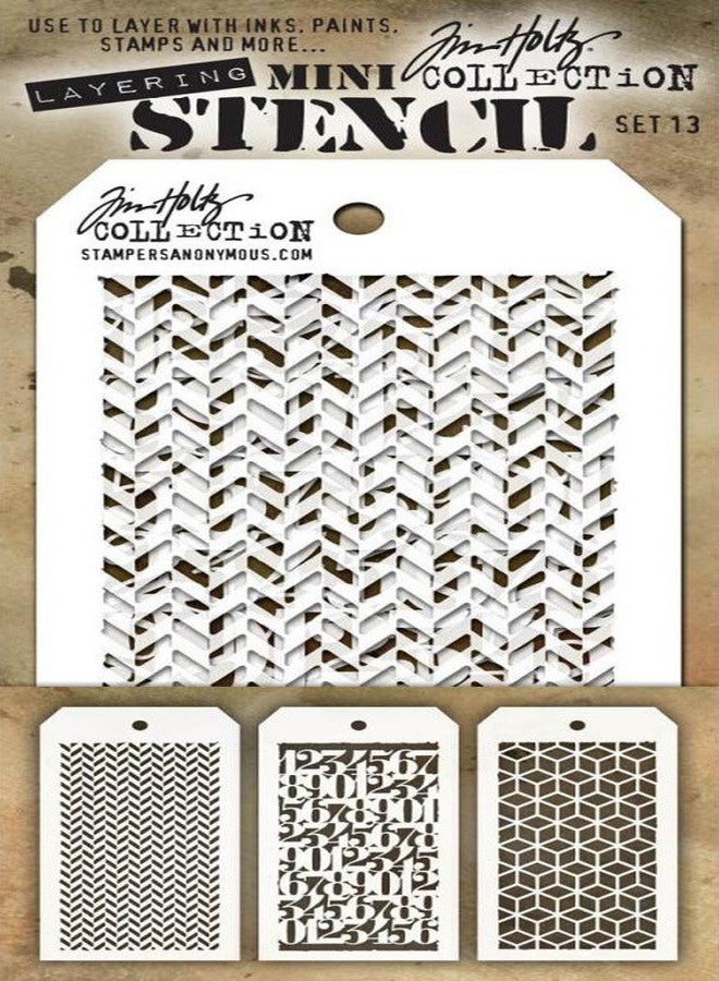 Tim Holtz - Nine Mini Layering Stencils - Herringbone, Countdown, Blocks, Scribbles, Burlap, Argyle, Arrows, Traveler and Treads - aka sets 13, 14 & 15 - Image 2