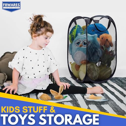 F8WARES 2PK 75 Litres Nylon Mesh Foldable Laundry Basket for Clothes - Odourless Breathable Laundry Bag for Clothes with Carry Handles - Kids Toy Baskets For Storage & Dirty Cloth Basket Hamper Blue - Image 5