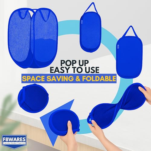 F8WARES 2PK 75 Litres Nylon Mesh Foldable Laundry Basket for Clothes - Odourless Breathable Laundry Bag for Clothes with Carry Handles - Kids Toy Baskets For Storage & Dirty Cloth Basket Hamper Blue - Image 4