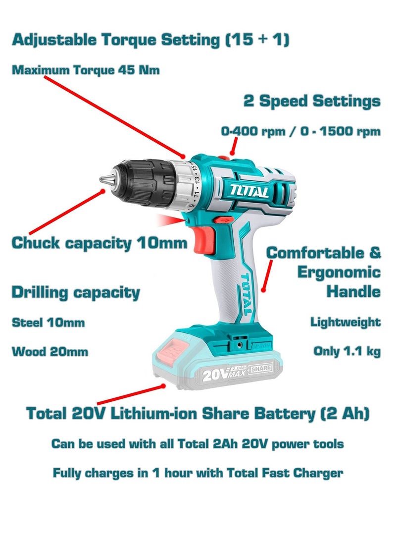 TOTAL - Total Lithium-Ion Cordless Drill Combo Kit 20V with Total 20V Cordless Drill and Total 20V Cordless Rotary Hammer - Image 1