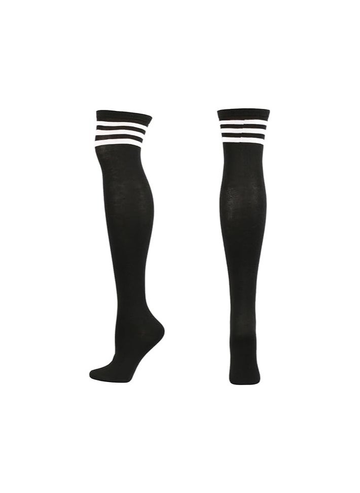 Goolsky Women Ladies Stripe Cotton Casual Long Socks Over Knee Socks Thigh Knee High Stockings Black White  - Image 1