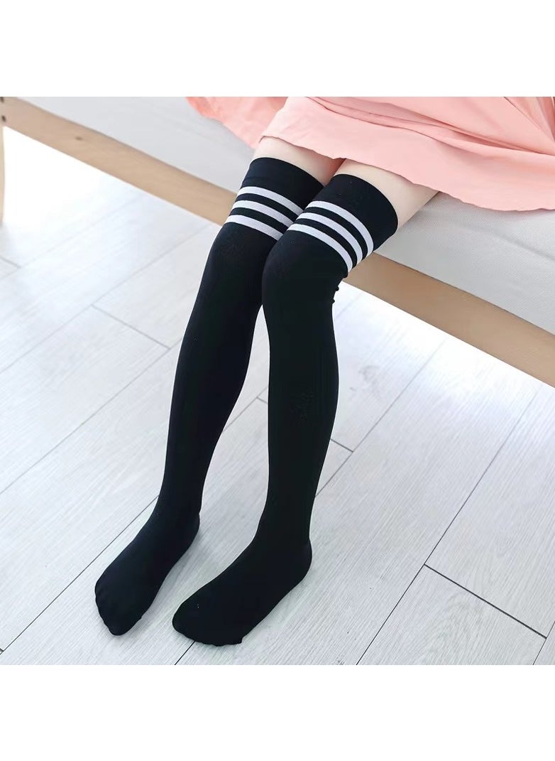 Goolsky Women Ladies Stripe Cotton Casual Long Socks Over Knee Socks Thigh Knee High Stockings Black White  - Image 2