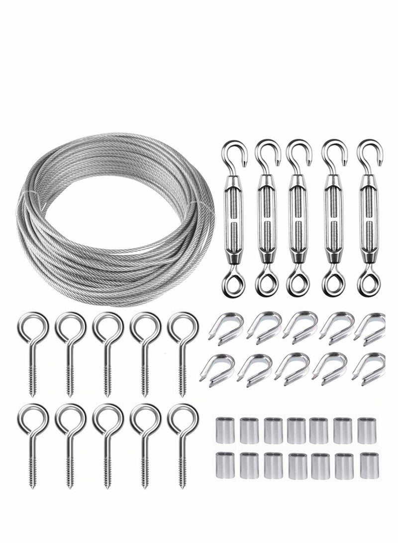 Y&D Turnbuckle Wire Tensioner Strainer kit with 100ft 304 Stainless Steel Cable Rope Coated for DIY Garden Project Sun Shades sail Hardware Picture Hanging Outdoor Craft - Image 1