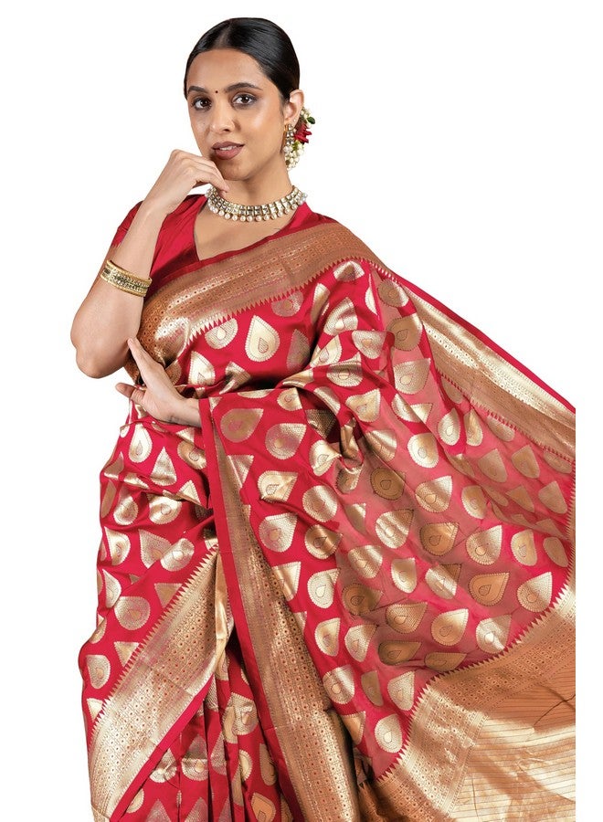 Subham Women's Silk Cotton Kanjivaram Soft Saree with Blouse Piece | Jacquard Design Banarasi Sarees | Golden Zari (45603 - Red) - Image 1