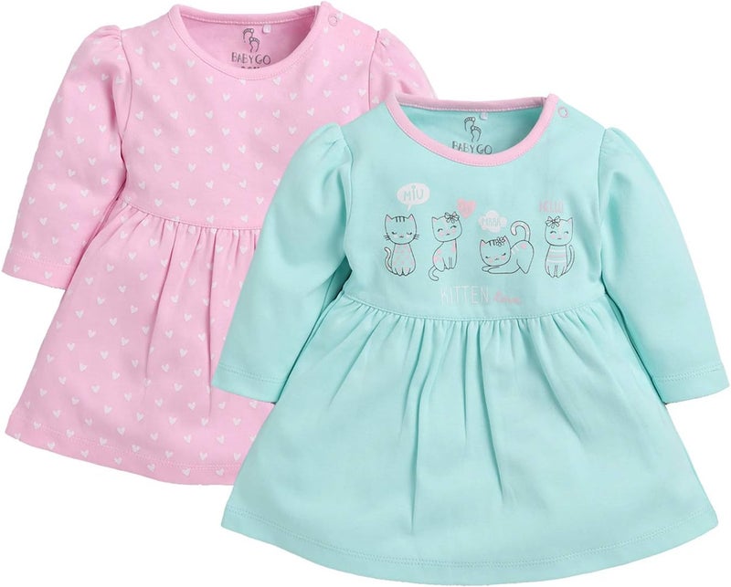 BABY GO Full Sleeve A-Line Frocks for Baby Girls - Pack of 2 (0-3 Months) - Image 1