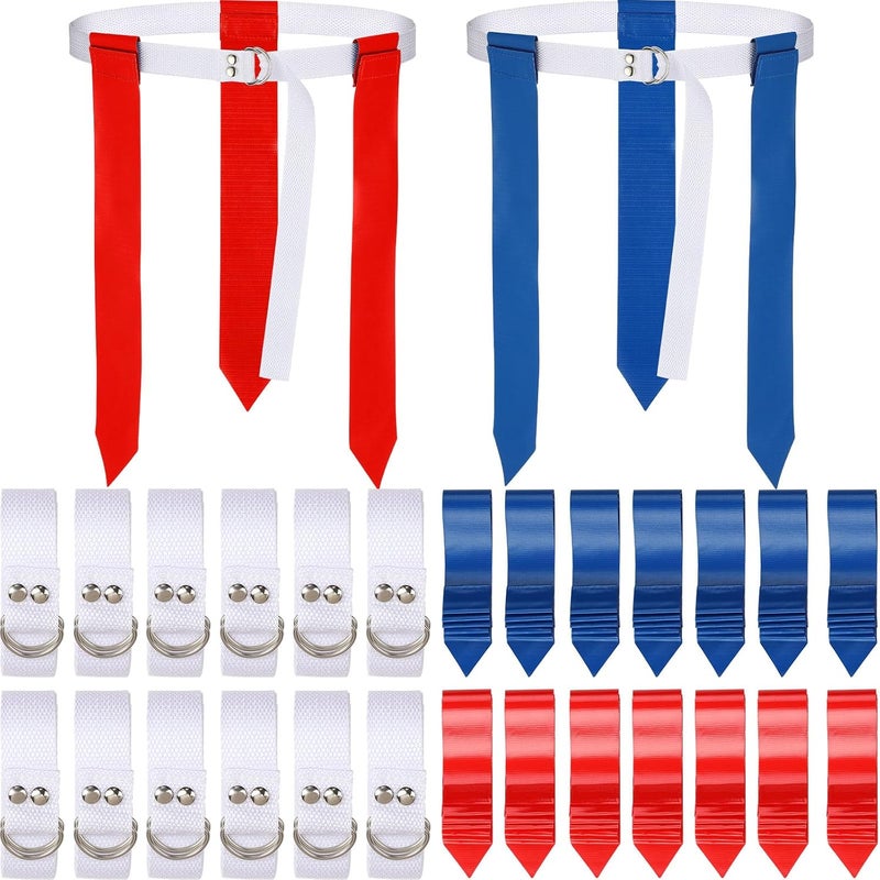 Macarrie 24 Player Adjustable Flag Football Belts Flag Football Set Football Training Equipment for Youth with 3 Flags Per Belt for Kids Adults Players 36 Red and 36 Blue Flags - Image 1
