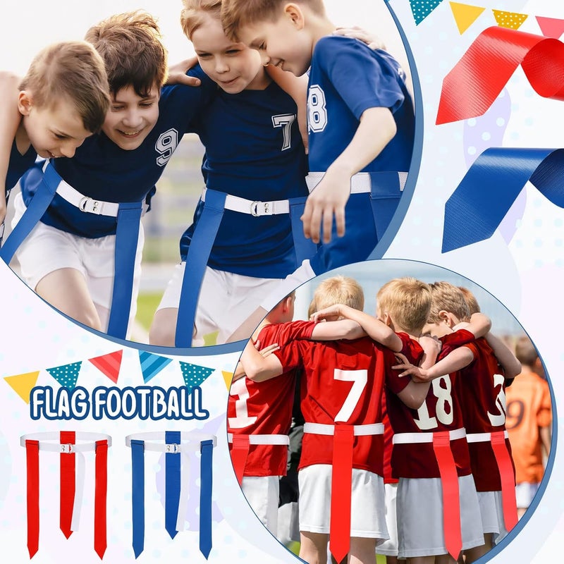 Macarrie 24 Player Adjustable Flag Football Belts Flag Football Set Football Training Equipment for Youth with 3 Flags Per Belt for Kids Adults Players 36 Red and 36 Blue Flags - Image 5