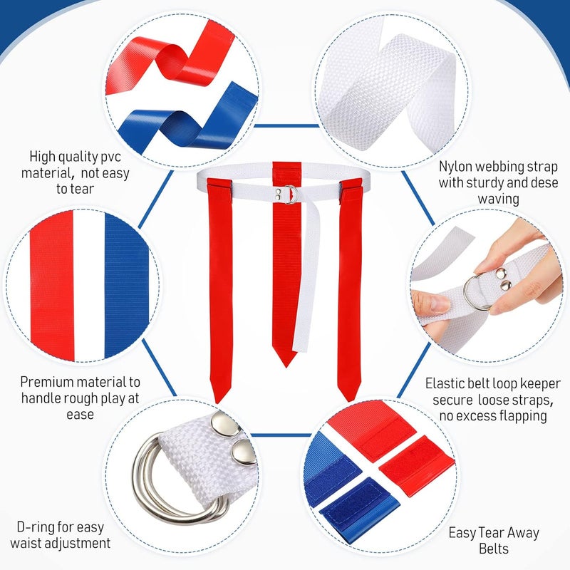 Macarrie 24 Player Adjustable Flag Football Belts Flag Football Set Football Training Equipment for Youth with 3 Flags Per Belt for Kids Adults Players 36 Red and 36 Blue Flags - Image 3