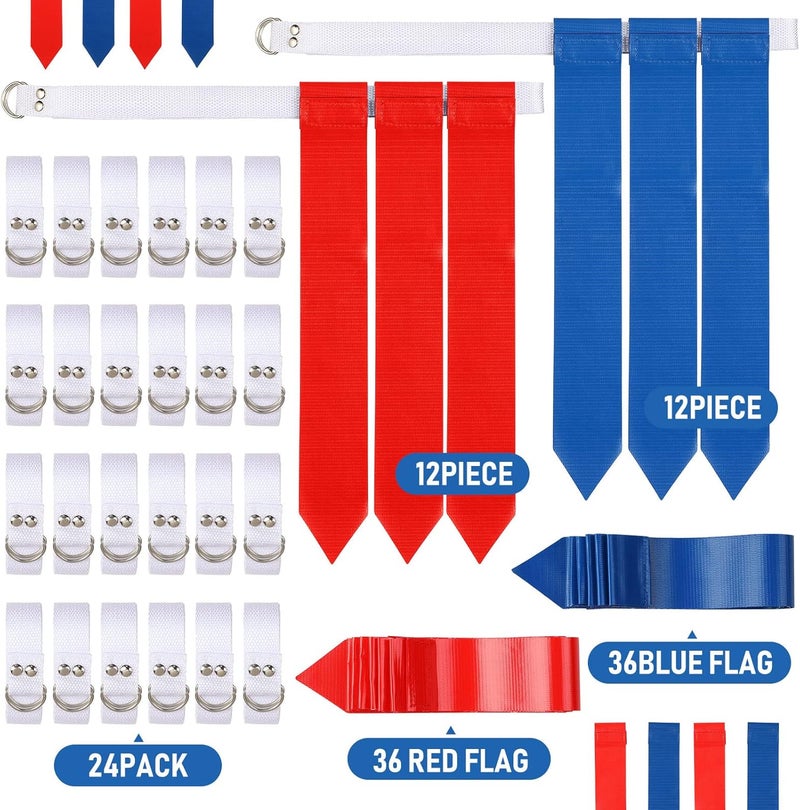 Macarrie 24 Player Adjustable Flag Football Belts Flag Football Set Football Training Equipment for Youth with 3 Flags Per Belt for Kids Adults Players 36 Red and 36 Blue Flags - Image 2