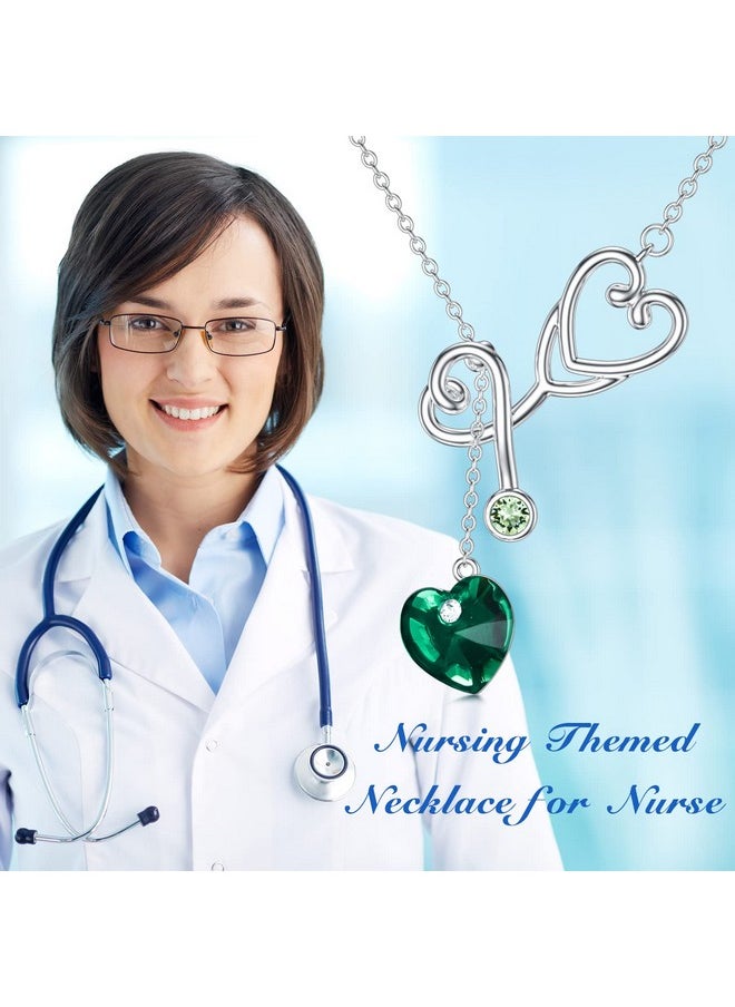TOUPOP - Stethoscope Necklace For Women With Heart Crystal S925 Sterling Silver Nursing Themed Jewelry Gifts For Doctor Nurse Medical Student Graduation Nurse Week Birthday Sterling Silver Crystal - Image 1