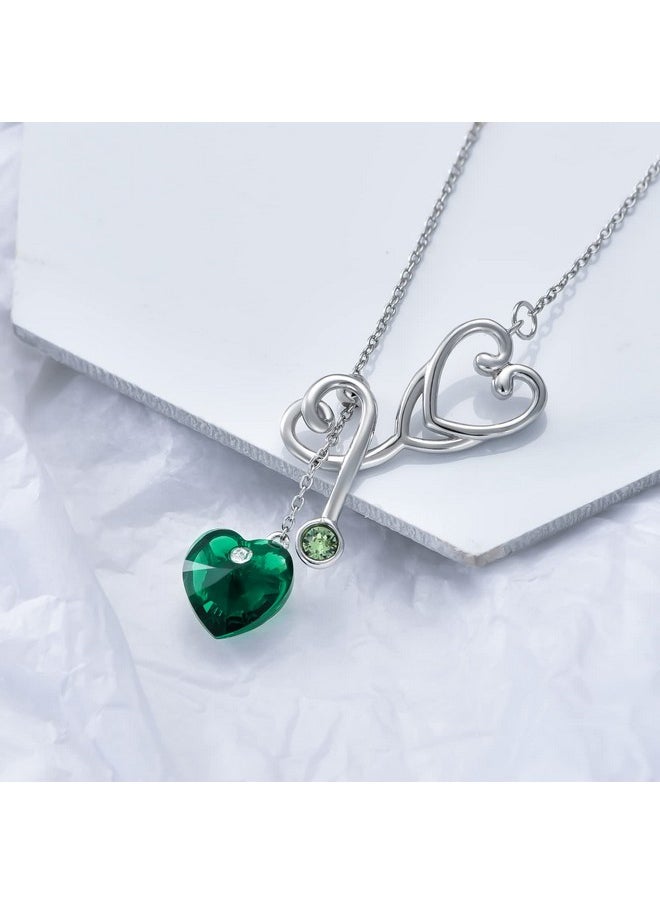 TOUPOP - Stethoscope Necklace For Women With Heart Crystal S925 Sterling Silver Nursing Themed Jewelry Gifts For Doctor Nurse Medical Student Graduation Nurse Week Birthday Sterling Silver Crystal - Image 1