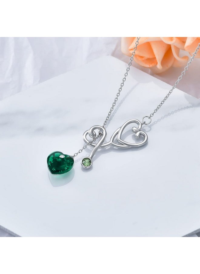 TOUPOP - Stethoscope Necklace For Women With Heart Crystal S925 Sterling Silver Nursing Themed Jewelry Gifts For Doctor Nurse Medical Student Graduation Nurse Week Birthday Sterling Silver Crystal - Image 1