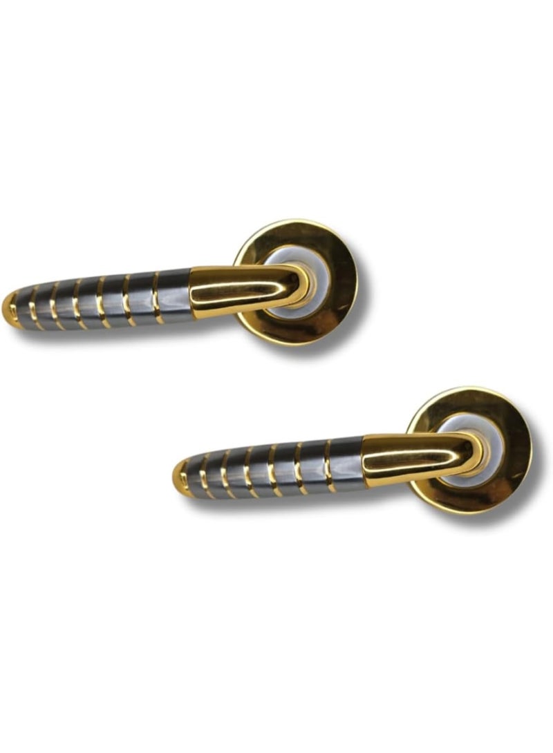Union Solid Brass Door Handle Pair on Round Rose Satin Chrome Gold Finish 85mm Lock Centre Durable Anti Rust UV Protection Modern Interior Exterior Lever Handles with Spindle and Screws - Image 3