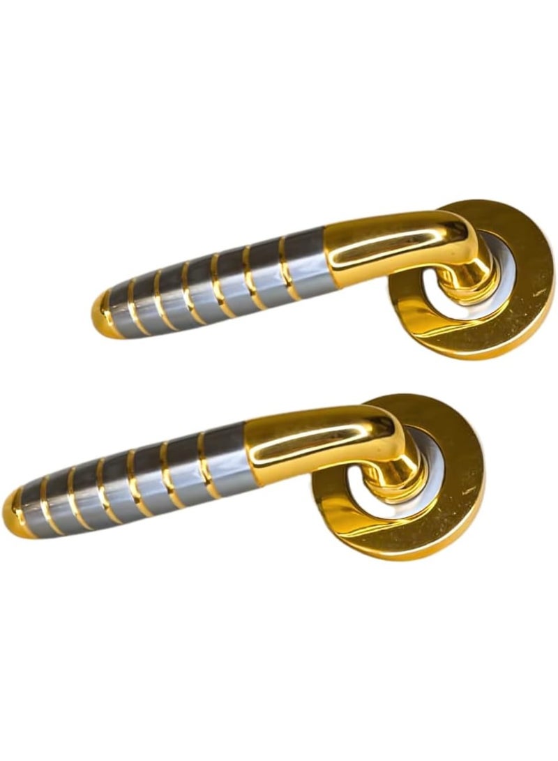 Union Solid Brass Door Handle Pair on Round Rose Satin Chrome Gold Finish 85mm Lock Centre Durable Anti Rust UV Protection Modern Interior Exterior Lever Handles with Spindle and Screws - Image 1
