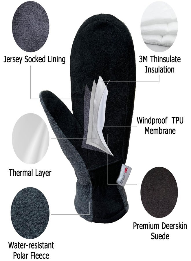 SKYDEER Mittens for Men and Women, Upgraded Deerskin Suede Leather, C100G 3M Thinsulate Insulation, Thermal Polar Fleece, Gloves for Cold Weather (SD5172M/L) - Image 2