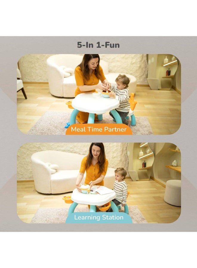 R for Rabbit طاولة دراسة أطفال ليتل جينيوس مع كرسي، مجموعة مكتب متعددة الوظائف 5 في 1 للأطفال من 3-7 سنوات، سعة وزن تصل إلى 45 كجم (أزرق بحيرة متعدد) - Image 3
