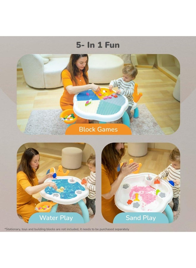 R for Rabbit طاولة دراسة أطفال ليتل جينيوس مع كرسي، مجموعة مكتب متعددة الوظائف 5 في 1 للأطفال من 3-7 سنوات، سعة وزن تصل إلى 45 كجم (أزرق بحيرة متعدد) - Image 2